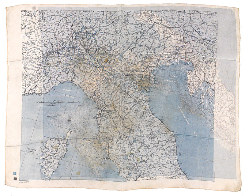 Silk escape map of northern Italy owned by Lieutenant James Riccomini, 1943-44
